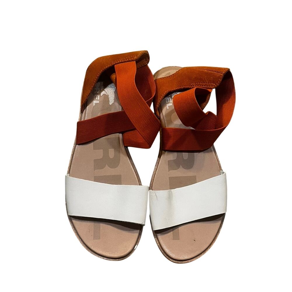 Sorel Women 8.5 Ella II Flat Sandal Orange Cream Colorblock Summer Casual